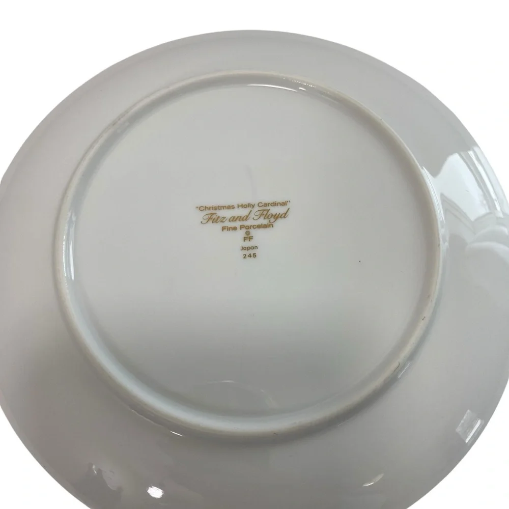 VINTAGE Set of 2 Fitz & Floyd Christmas Holly Cardinal Salad 245‎ Plate 7.5”